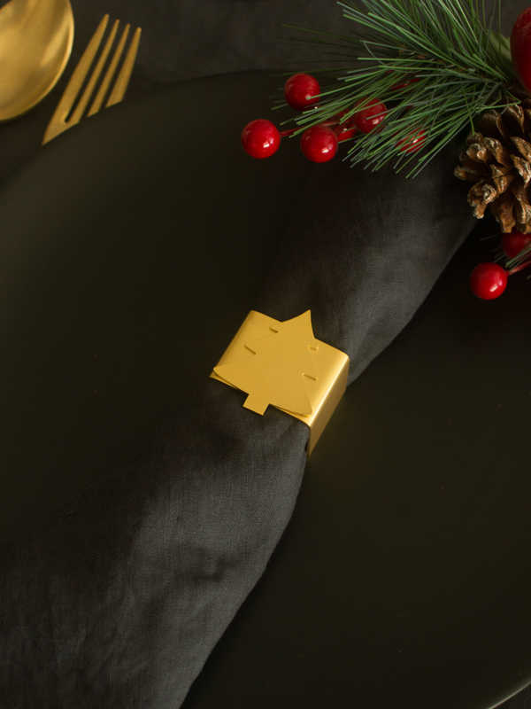Christmas Tree Napkin Holder - Satin Gold